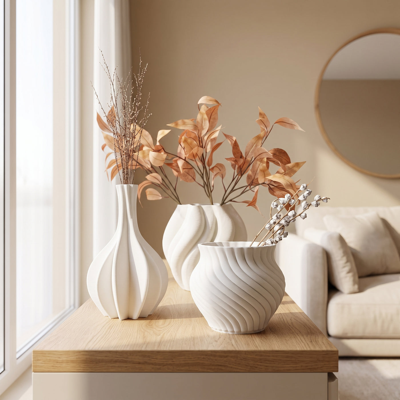 The console, styled in three pieces